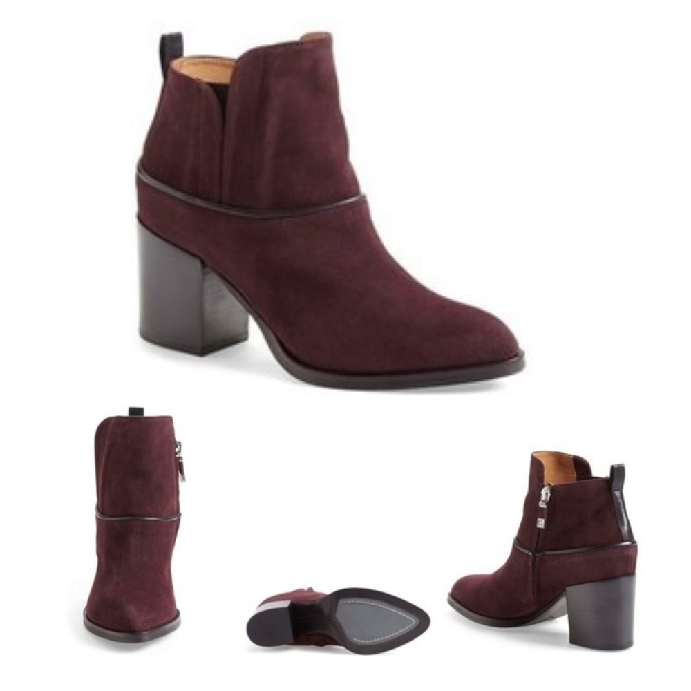 Alberto Fermani Burgundy Maroon Ankle Boots with Chunky Heel Suade Leather 6